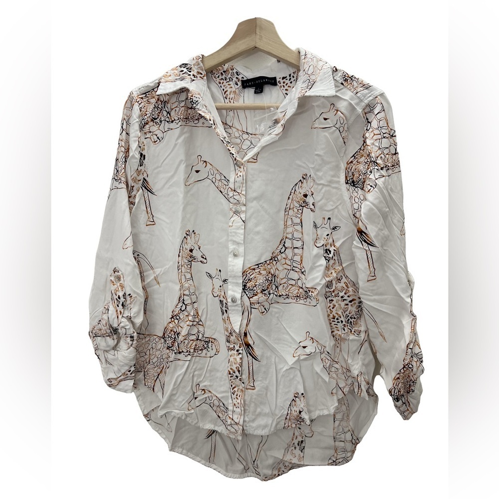 Jane and Delancey White Giraffe Print Blouse - Picture 1 of 6